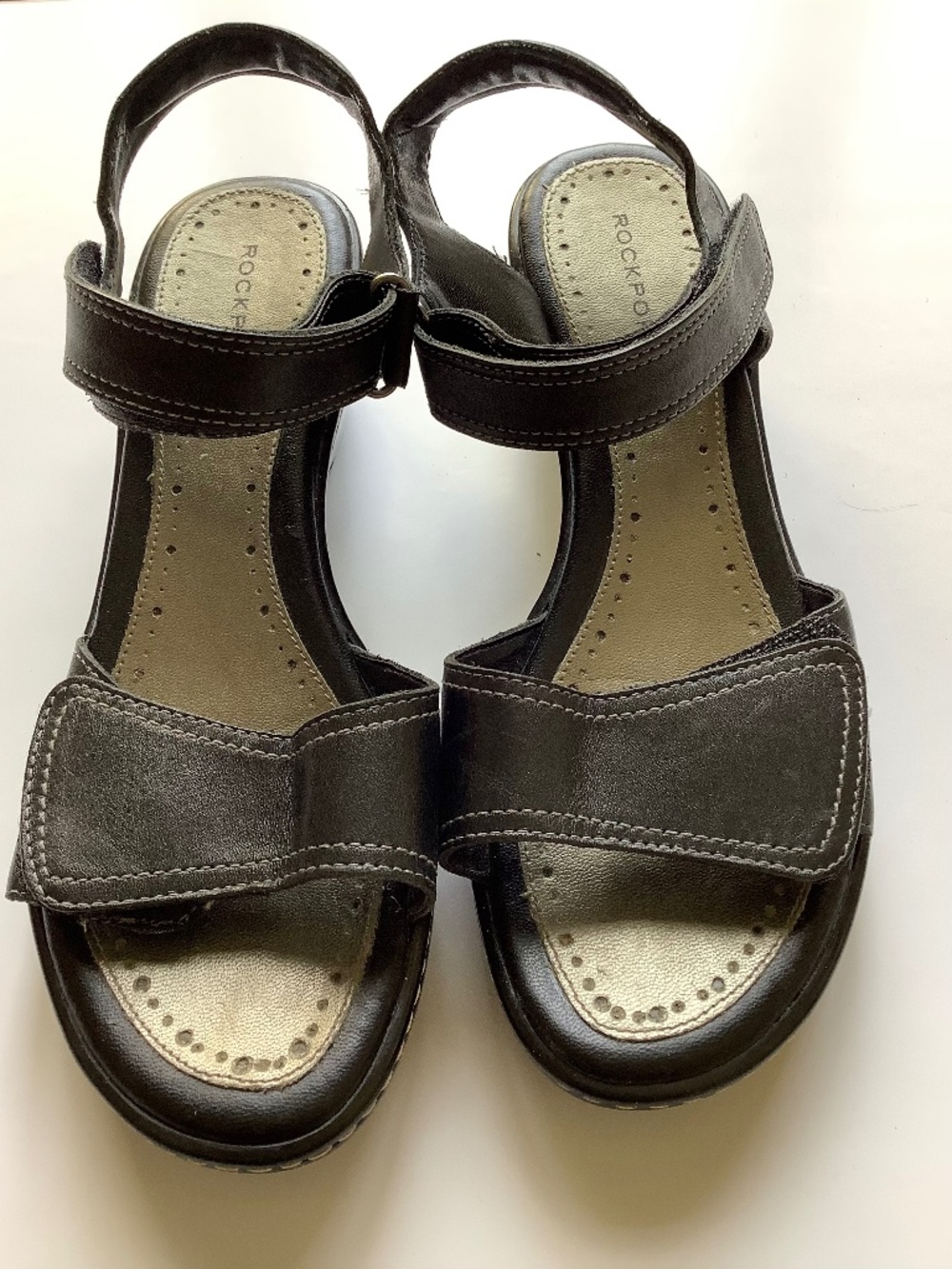 Rockport Black Leather Comfort Sandals (Adjustable Straps)
